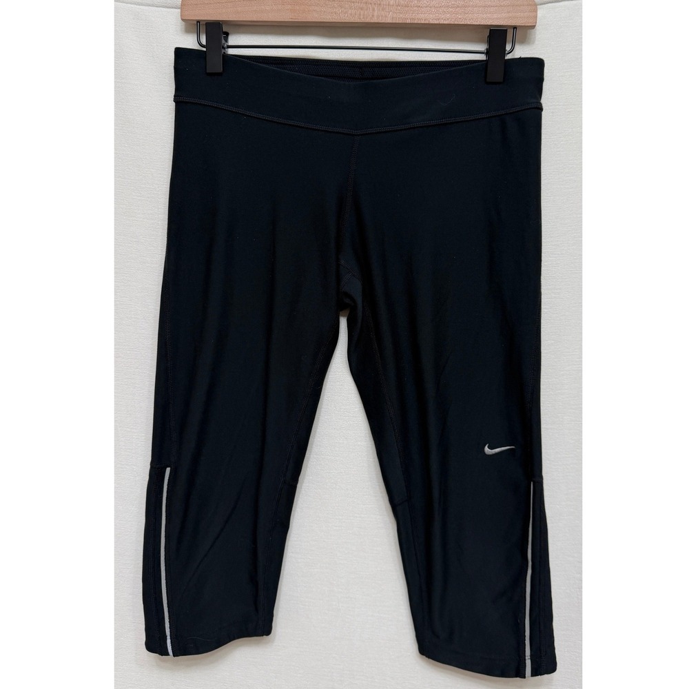 Nike Women's Capri Leggings Black Dri-FIT Running Athletic Performance Pants M